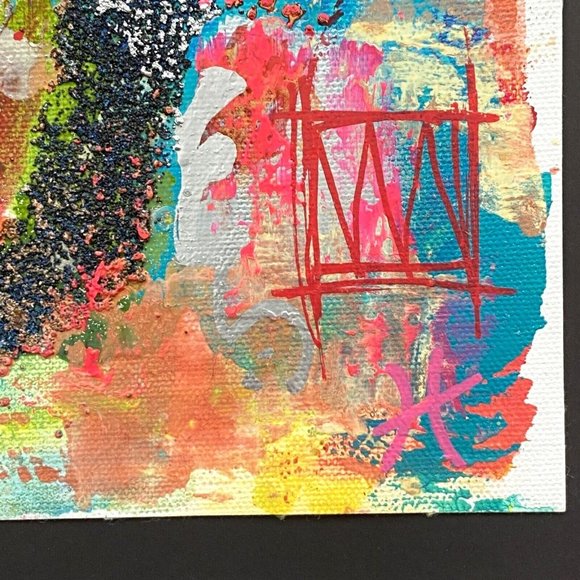 Scripting 2 - Original Wall Art Liquid Oil Paint & Marker Signed Painting 6”x8” - Picture 6 of 10